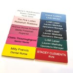 Engraved Coloured Acrylic Name Badges in vibrant hues, adding a burst of colour to professional identification