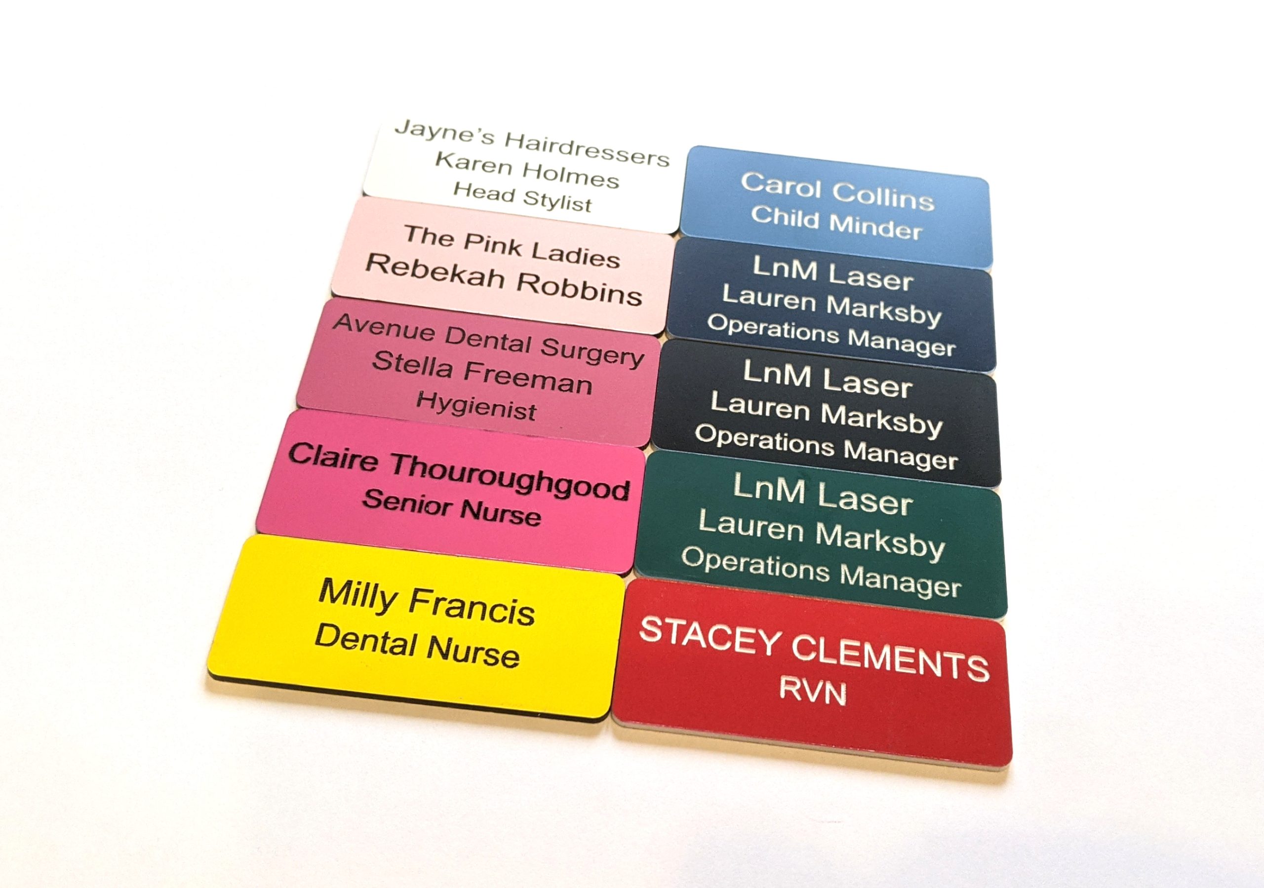 Engraved Coloured Acrylic Name Badges in vibrant hues, adding a burst of colour to professional identification