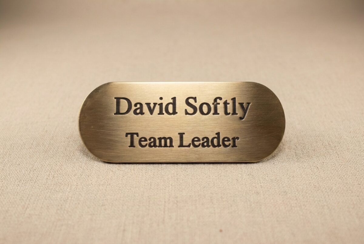 Luxury Brass Pill Badge – The Classic Hotel & Retail Name Tag