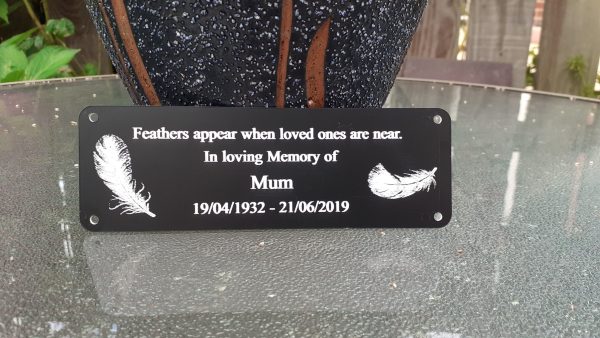 6" x 2" Feathers Acrylic Bench Plaques | Elegant Memorials and Tributes