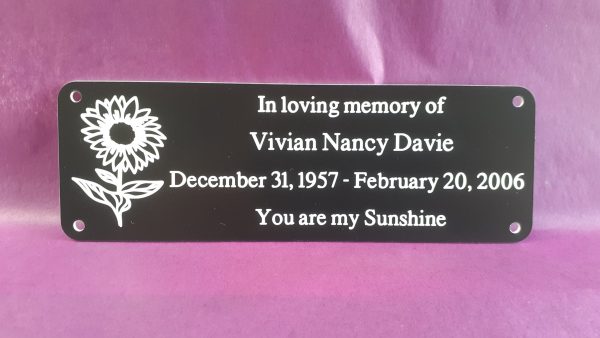 6" x 2" Engraved Sunflower Acrylic Bench Plaques