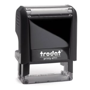 Trodat Printy 4911 in a vibrant black colour. The stamp has a compact rectangular design and features a clear area for customised text or graphics