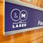 Modern 10-inch by 2-inch Office Room Label with Aluminum Holder and logo to the left