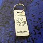 White emergency tag, easily noticeable, providing critical medical details in case of emergencies
