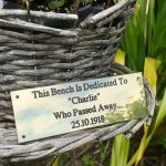 Classic brass bench plaque design, engraved with precision and enhanced by black paint infill, secured with four reliable screw holes.