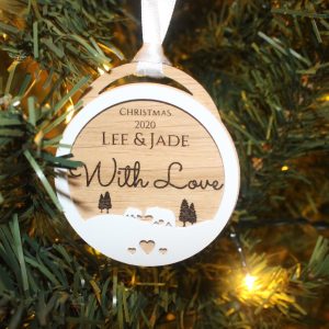 Handcrafted Wooden Christmas Tree Decorations with unique engravings and personalised touches