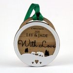 An array of beautifully handcrafted Personalised Wooden Christmas Tree Decorations displayed against a white backdrop.