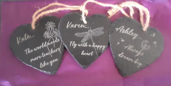 Custom Slate Hearts with Jute Twine: Timeless Personalisation for Cherished Moments. Perfect for Gifts and Decor!