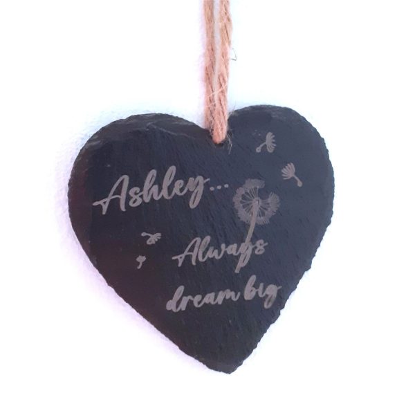 Custom Slate Heart with Engraved dandelion Design