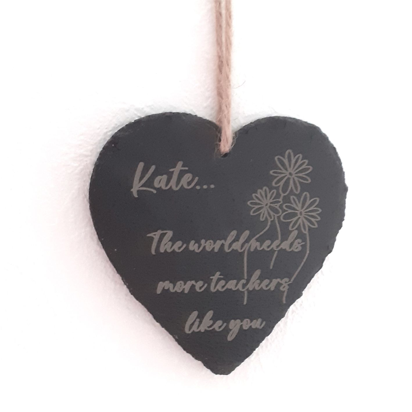 Custom Slate Heart with Engraved flowers Design