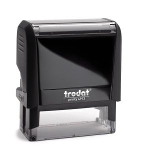 Trodat Printy 4913 in a vibrant Black colour. The stamp has a compact rectangular design and features a clear area for customised text or graphics
