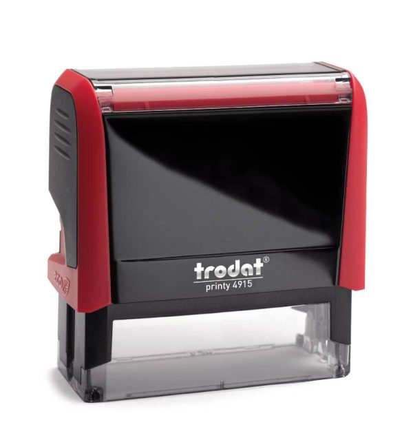 Trodat Printy 4915 in a vibrant Red colour. The stamp has a compact rectangular design and features a clear area for customised text or graphics