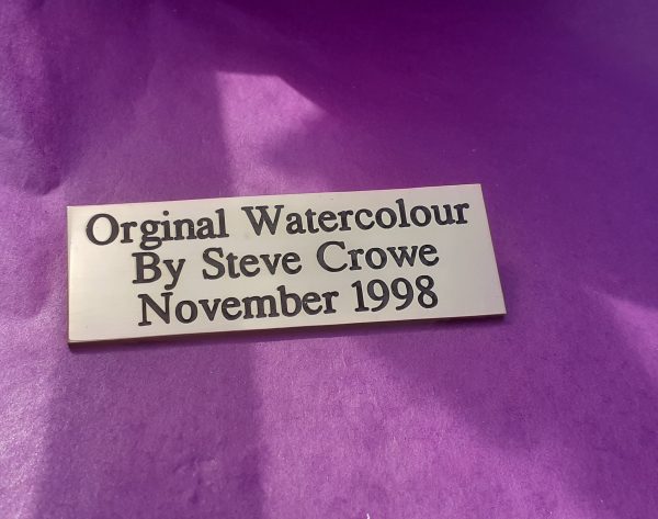 Personalised engraved brass plaques, High-quality 3" x 1" rectangular brass plaque with deep, precise engravings filled with black paint.