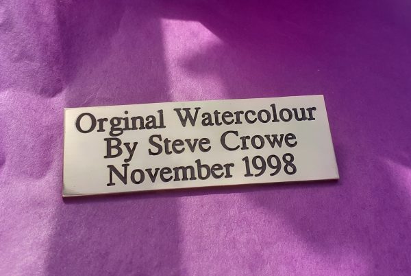 Personalised engraved brass plaques, High-quality 3" x 1" rectangular brass plaque with deep, precise engravings filled with black paint.