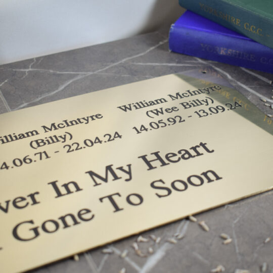Timeless tribute: Commemorative brass bench or wall plaque, measuring 4 inches by 2 inches, honouring cherished memories