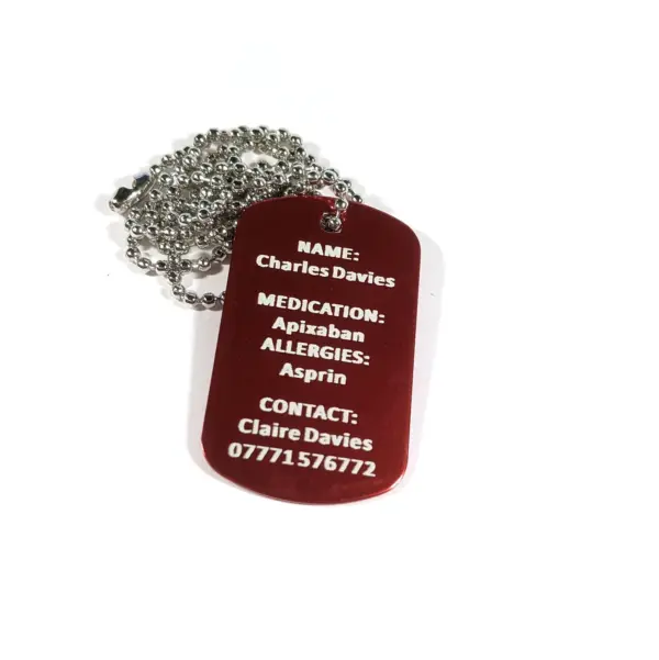 personalised medical alert pendant ID tags with chain