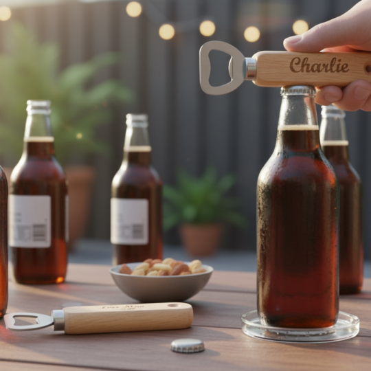 Our personalised bottle openers combine rugged utility with a high-quality finish. Each opener is precision laser-engraved right here in our Darlington workshop.